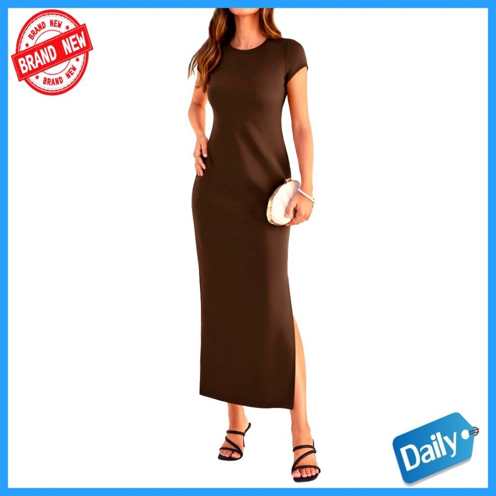 Casual Short Sleeve T-Shirt Dress Slit Side Pockets Relaxed Fit Knit